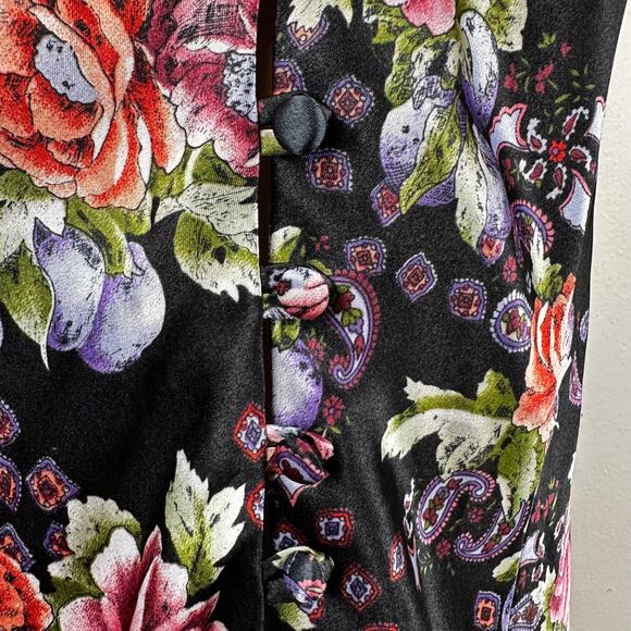 Vintage Victoria's Secret Gold Label Satin Slip Dress Floral Button Black Pink M - Picture 4 of 10